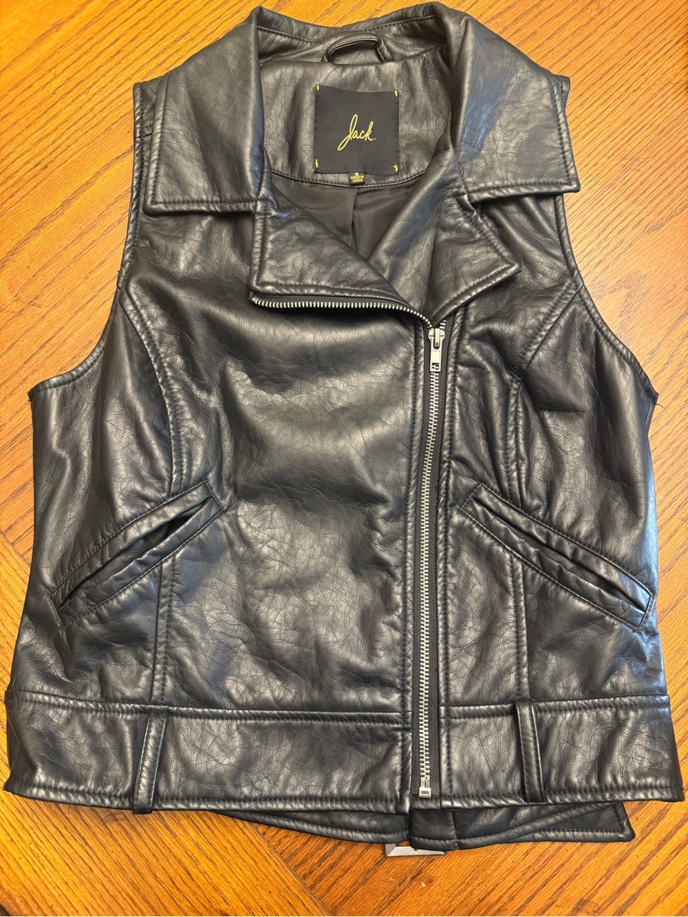 Jack by BB Dakota Black Faux Leather Jacket Label Detail